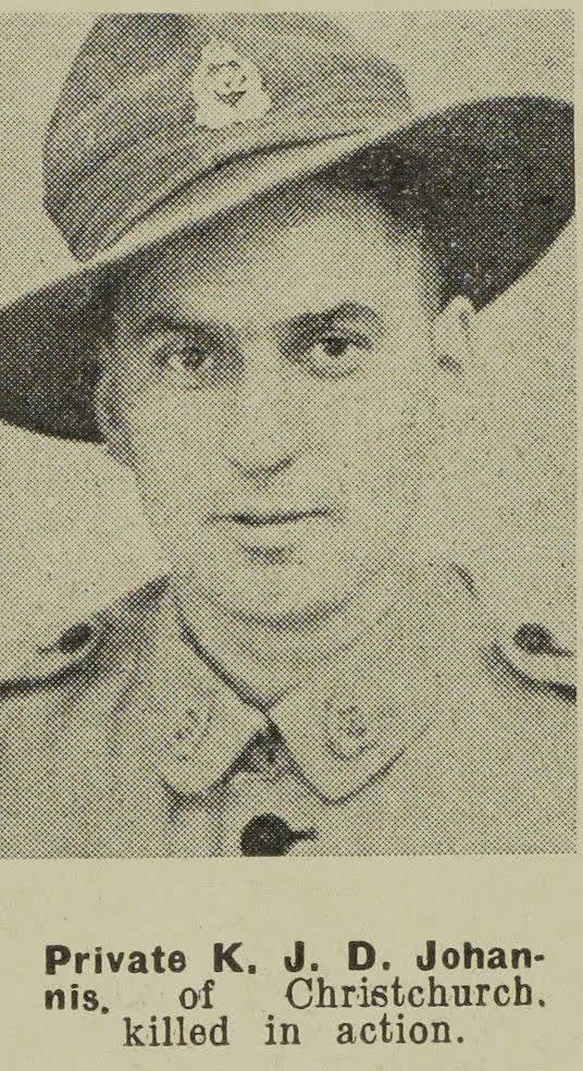 Private K. J. D. Johannis, of Christchurch, killed in action, 1943