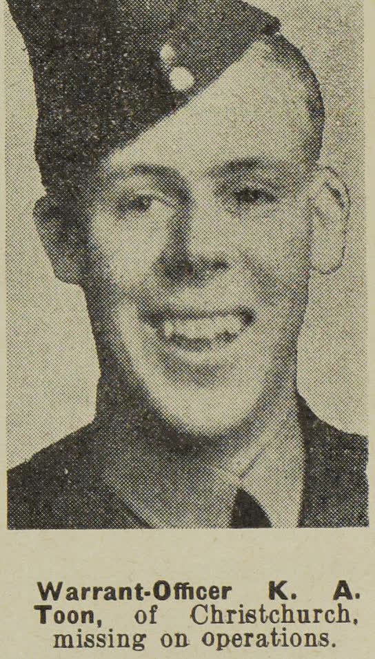 Warrant-Officer K. A. Toon, of Christchurch, missing on operations, 1943