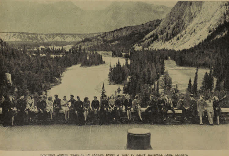New Zealand airmen training in Canada enjoy a visit to Banff National Park, Alberta, 1943
