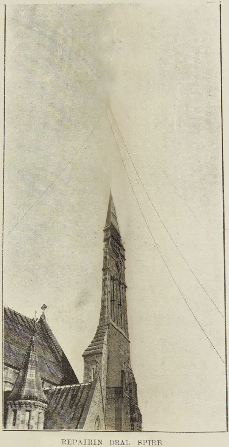 Repairing cathedral spire, 1903