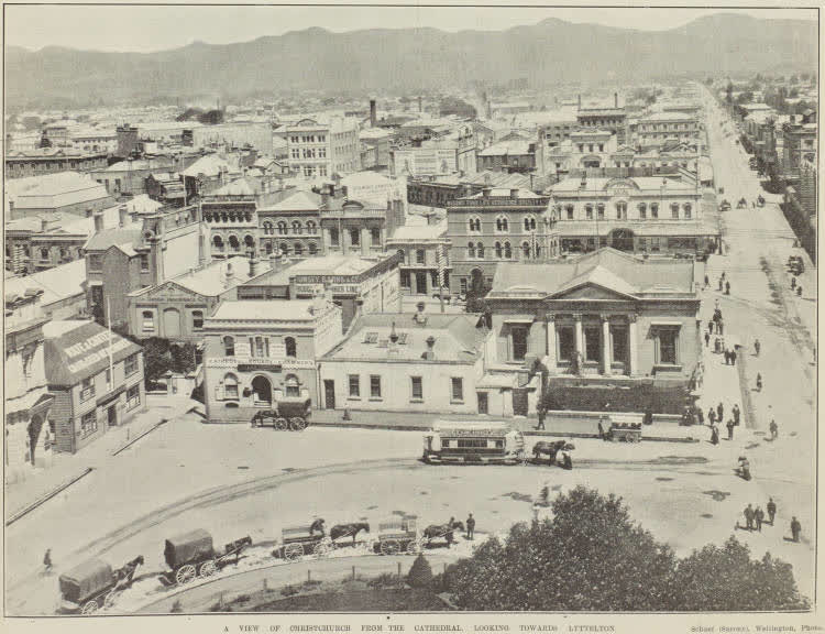 A view of Christchurch from the cathedral, looking towards Lyttelton, 1903