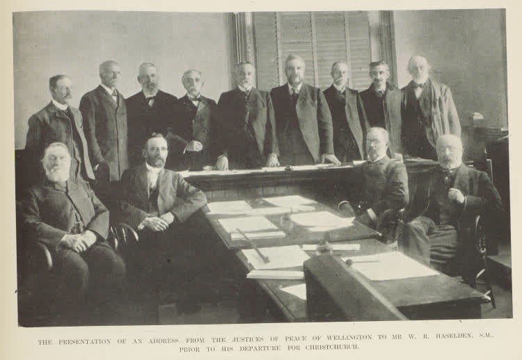The presentation of an address from The Justices of Peace of Wellington to Mr W. R. Haselden, S.M. Prior to his departure for Christchurch, 1903