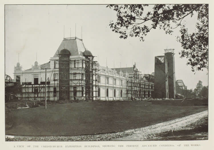 A view of the Christchurch exhibition buildings, showing the present advanced condition of the works, 1906