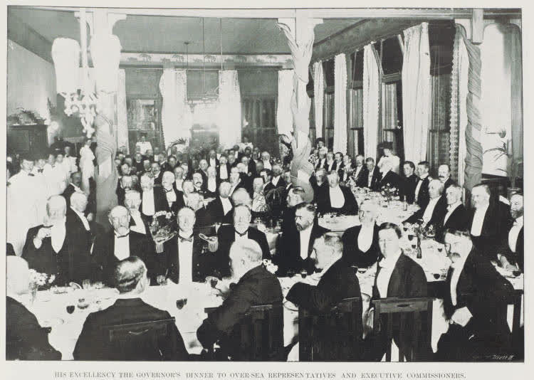 His Excellency the Governor's dinner for overseas representatives and executive commissioners, 1906