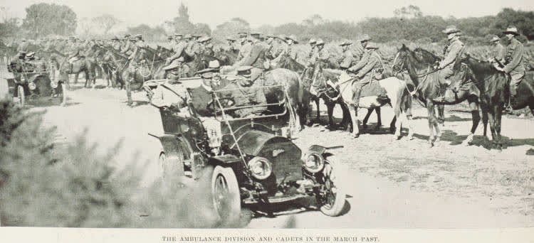 The ambulance division and cadets in the march past, 1910