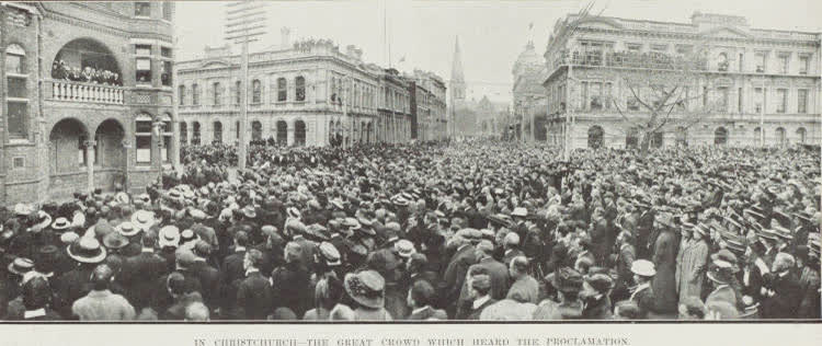 In Christchurch - the great crowd which heard the proclamation, 1910