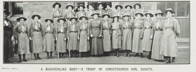 A businesslike body - a troop of Christchurch Girl Scouts, 1912