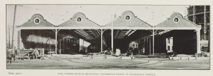 The Christchurch Municipal Tramways depot in Falsgrave Street, 1912