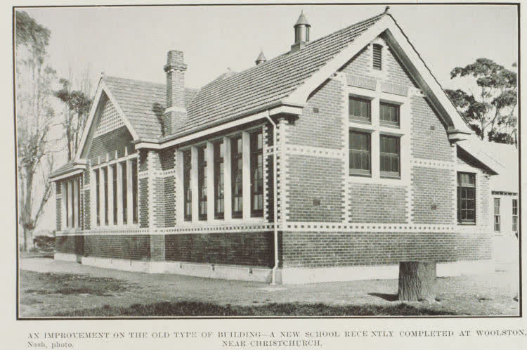 An improvement on the old type of building - a new school recently completed at Woolston, near Christchurch, 1912