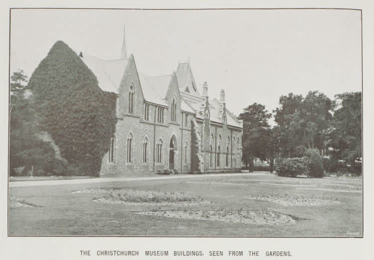 The Christchurch Museum Buildings, seen from the gardens, 1913