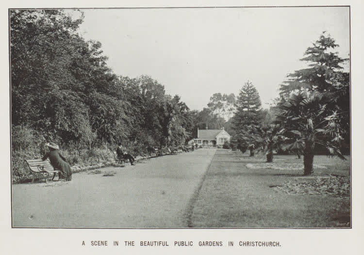 A scene in the beautiful public gardens in Christchurch, 1913