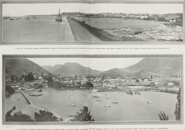 Two panoramic views: Auckland's Eastern waterfront and Picton, 1913