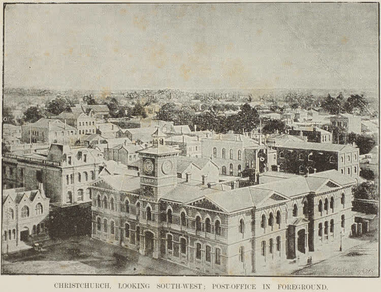 Christchurch, looking south-west; post-office in foreground, 1891