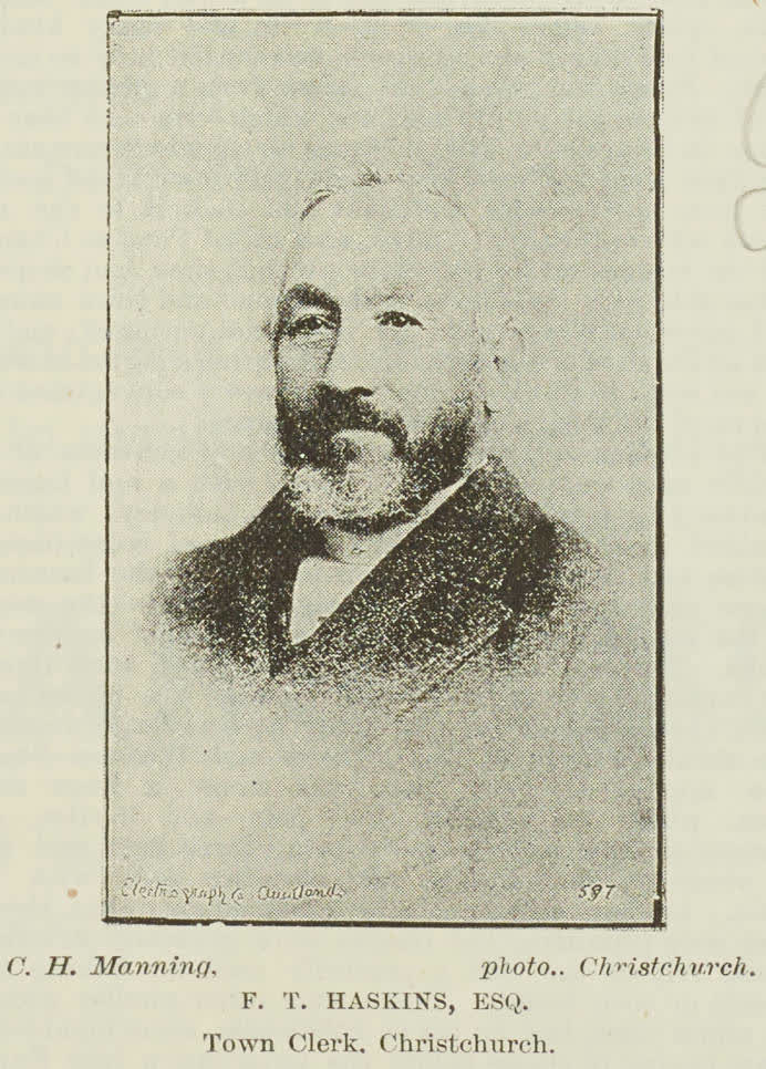 F. T. Haskins, Esq. Town Clerk, Christchurch, 1892