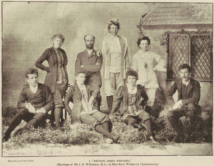 A reform dress wedding - Marriage of Mr J.R. Wilkinson, M.A. to Miss Kate Walker in Christchurch, 1894