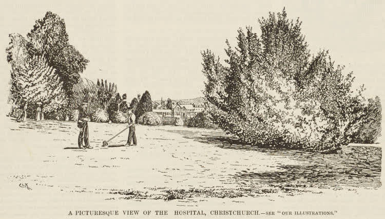 A picturesque view of the hospital, Christchurch, 1894