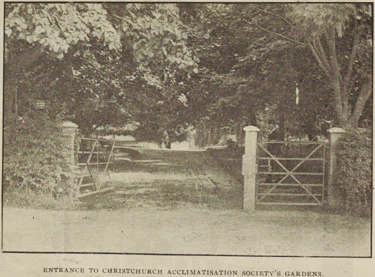 Entrance to Christchurch Acclimatisation Society's gardens, 1896