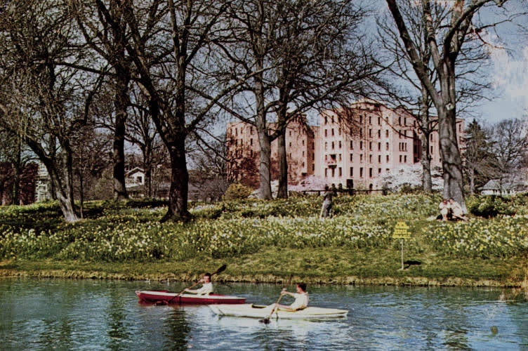 Canoeing on the Avon River, Christchurch, 1960