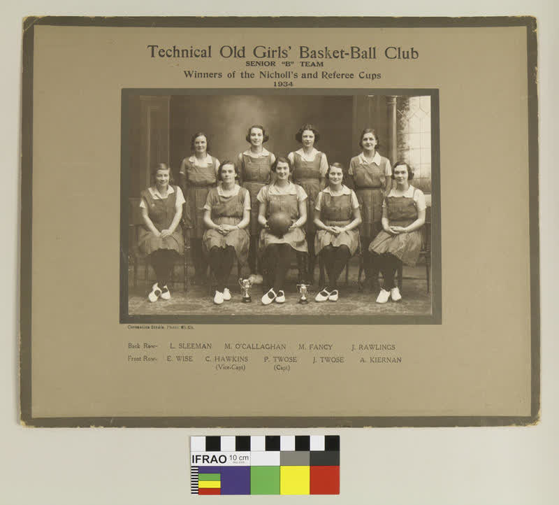 Photograph: Christchurch Technical College Old Girls' Basket Ball Club Senior "B" Team, Winners of the Nicholl's and Referee Cups, 1934, 1934