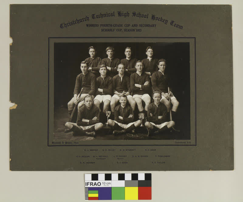 Photograph: Christchurch Technical College High School Hockey Team, Winners Fourth-grade Cup and Secondary Schools' Cup, Season 1923, 1923