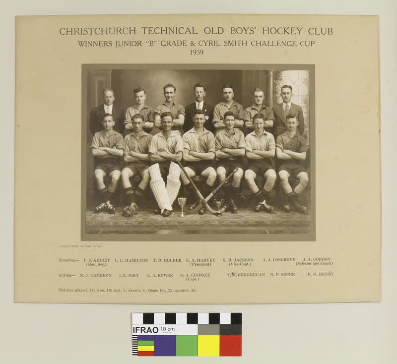 Photograph: Christchurch Technical College Old Boys' Hockey Club, Winners Junior "B" Grade and Cyril Smith Challenge Cup, 1939, 1939