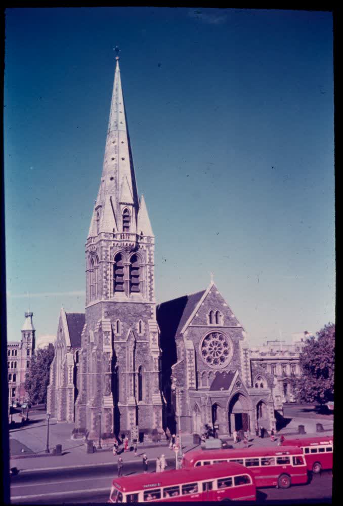 Christchurch Cathedral - main facade and spire, 1959