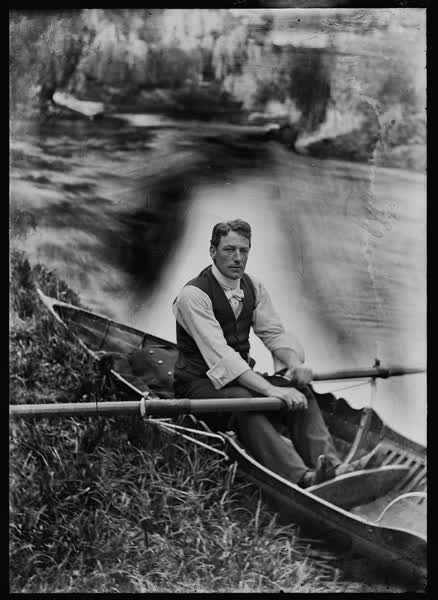 Man in a rowboat on the Avon River, 1900