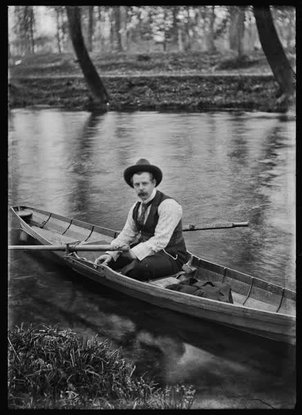 Man in a canoe on the Avon River, 1900