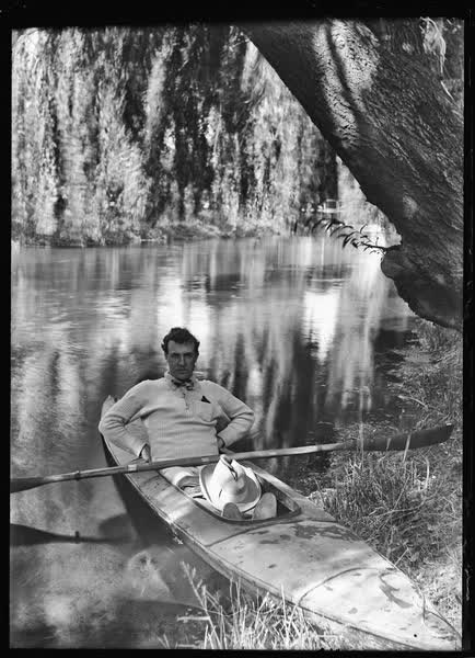 Man in a canoe on the Avon River, 1900