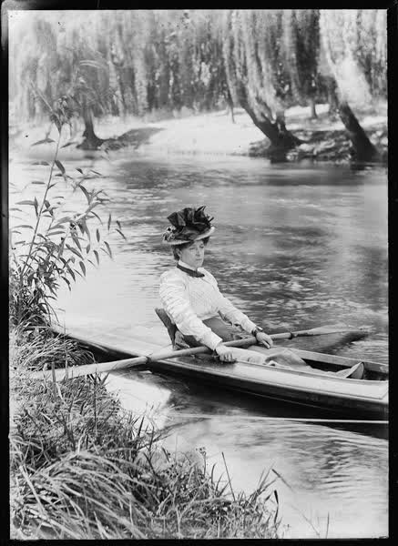 Woman in a canoe on the Avon River, 1900