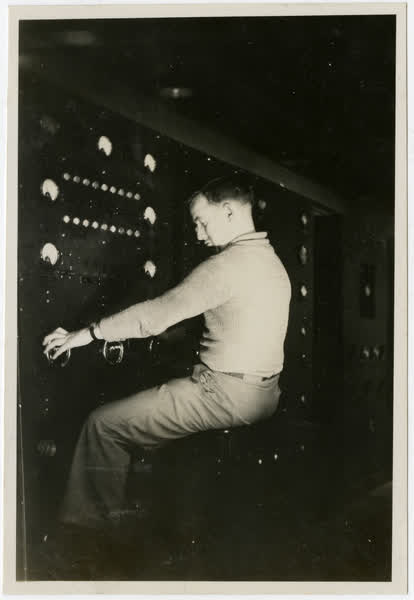 John Moore on the job at the Gebbies Pass Radio Transmission Station, 1930