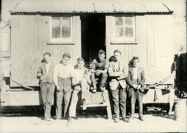 Group of Young Men by a Railway Hut, 1910