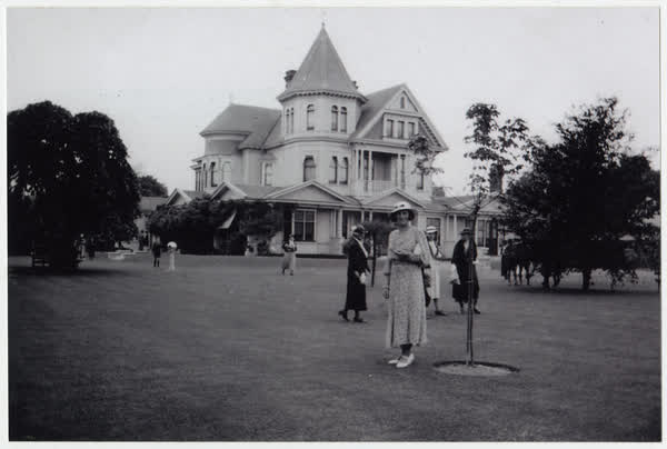 Miss Nell Bilson, at a garden party at Fitzroy, 1930