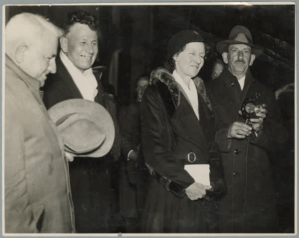Mrs Elizabeth McCombs during  election night broadcast, 1933