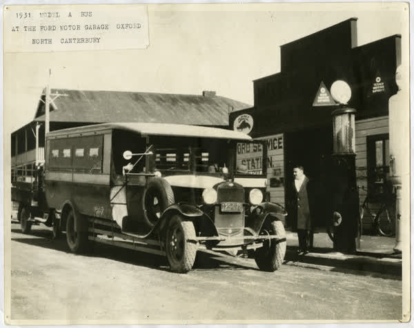 1931 Model A Ford bus at the Ford Garage, Oxford, 1930