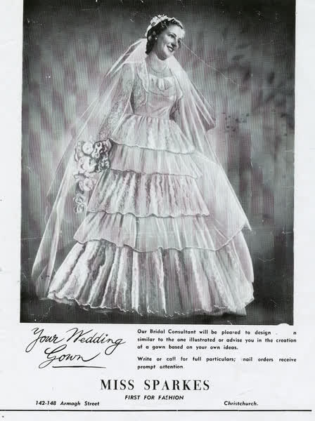 Advertisement for Miss Sparkes bridal fashions, 1940