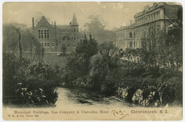 Municipal Buildings, Gas Company and Clarendon Hotel, 1900