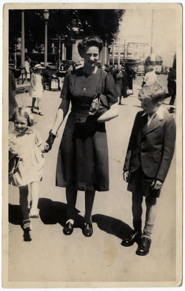 Mother, brother and self outside Cathedral, 1940