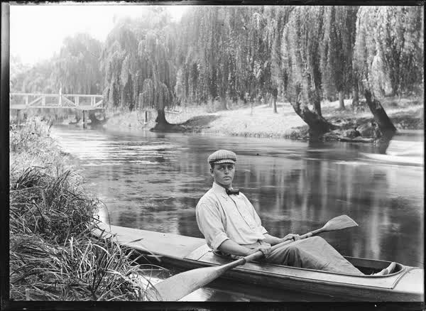 Man in a canoe on the Avon River, 1900