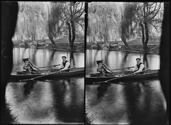 Man and woman in a rowboat on the Avon River, 1900