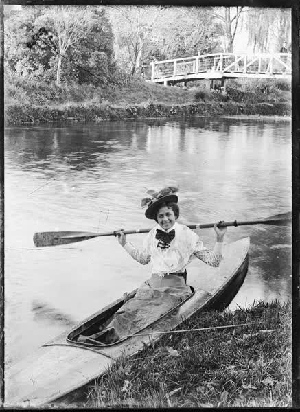 Woman in a canoe on the Avon River, 1900
