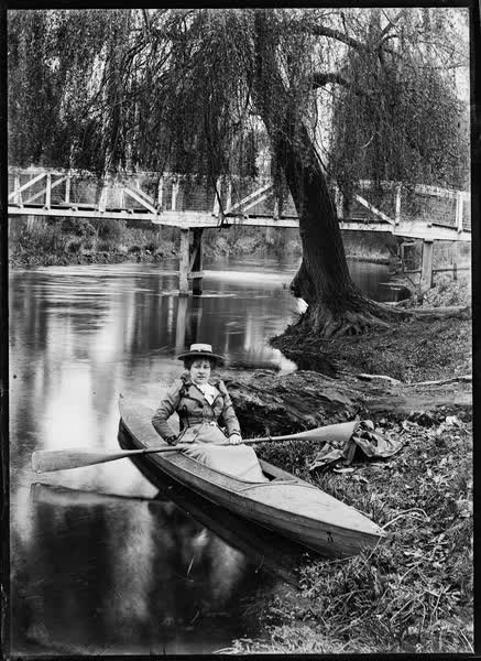 Woman in a canoe on the Avon River, 1900