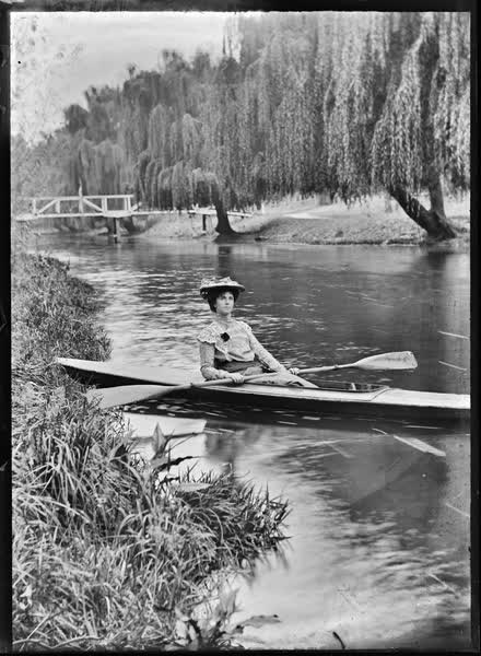 Woman in a canoe on the Avon River, 1900