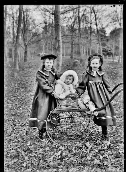 Two girls and a young child in Hagley Park, 1900