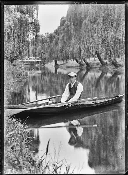 Man in a rowboat on the Avon River, 1904