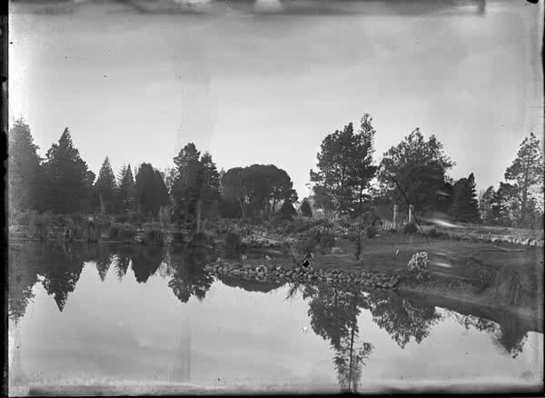 Pond scene and rock garden, 1900