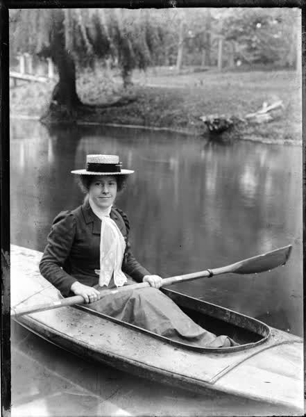 Woman in canoe on the Avon River, 1900