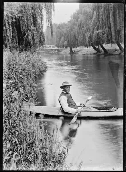 Man in a canoe on the Avon River, 1900