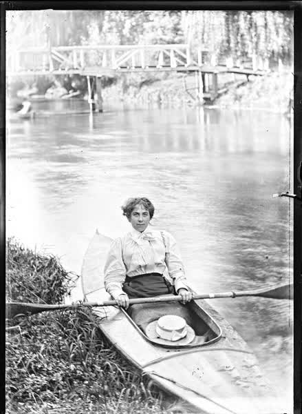 Woman in a canoe on the Avon River, 1900
