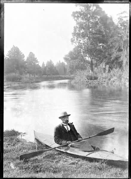 Man in a canoe on the Avon River, 1900